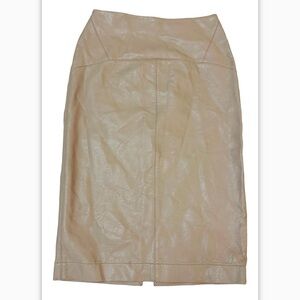 Zara High Waisted Faux Leather Midi Pencil Skirt beige Zipped size S